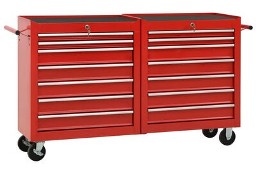 vidaXL Wózek narzędziowy z 14 szufladami, stalowy, czerwonySKU:3056732