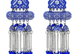 Długie kolczyki boho bohemian srebnrny kolor niebieski orientalne etno indyjskie