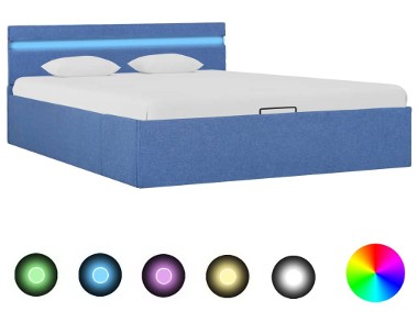 vidaXL Rama łóżka z podnośnikiem i LED, niebieska, tkanina, 120x200 cm 285614-1