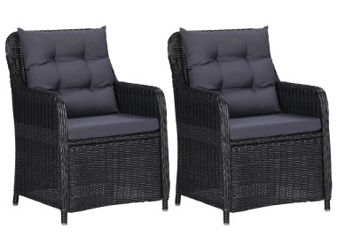 vidaXL Krzesła ogrodowe z poduszkami, 2 szt., polirattan, czarne46548-1