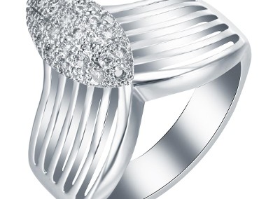 Nowy pierścionek srebrny kolor duża ozdoba fale cyrkonie-1