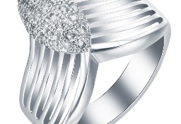Nowy pierścionek srebrny kolor duża ozdoba fale cyrkonie