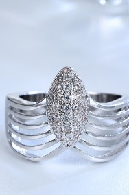 Nowy pierścionek srebrny kolor duża ozdoba fale cyrkonie-2