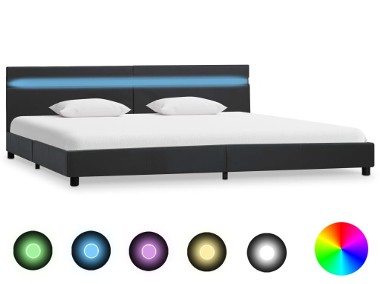 vidaXL Rama łóżka LED, szara, sztuczna skóra, 180x200 cm 284803-1