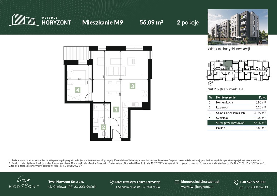 PBI - Twój Horyzont | Mieszkanie 56,09 m² z 2 pokojami i balkonem