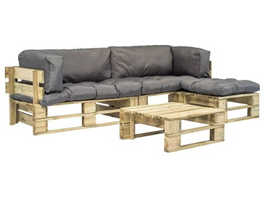 vidaXL 4-cz. zestaw ogrodowy, szare poduszki, palety z drewna 275309-1