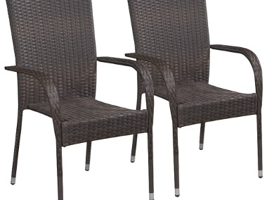 vidaXL Sztaplowane krzesła ogrodowe, 2 szt., polirattan, brązowe 44237-1
