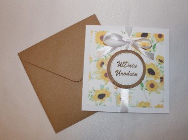 Kartki ręcznie robione HANDMADE kartka na urodziny żółte kwiaty słoneczniki eko-1