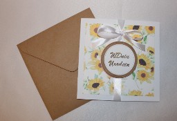 Kartki ręcznie robione HANDMADE kartka na urodziny żółte kwiaty słoneczniki eko