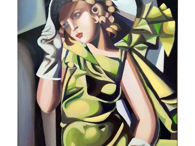 Tamara Łempicka - Kobieta w kapeluszu -  50 na 70 cm obraz olejny-1