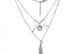 Biżuteria srebrna podwójny naszyjnik z piórkiem i kompasem