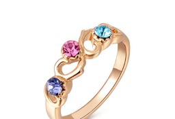 Nowy pierścionek złoty kolor jak różowe złoto kolorwe cyrkonie fairy