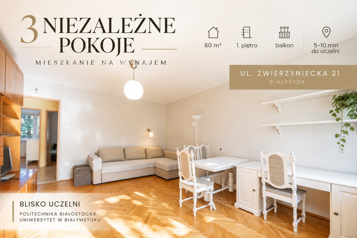 Mieszkanie na wynajem, 59 m² Piaski, Zwierzyniecka