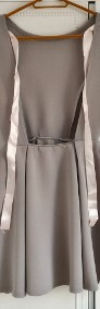 Nowa sukienka M 38 szara siwa rozkloszowana dekolt plecy kokarda mini-4