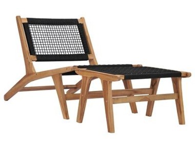 vidaXL Krzesło z podnóżkiem, lite drewno tekowe i sznurek-1