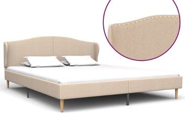 vidaXL Rama łóżka, tkanina, beżowa, 160 x 200 cm 280645-1