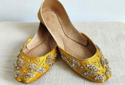 Indyjskie buty baleriny  khussa 38 zdobione orient boho księżniczka żółte satyna