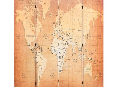 vidaXL Składany parawan, 160x170 cm, nadruk mapy świata, żółty 245878-1