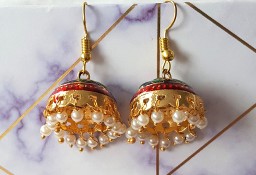 Małe kolczyki indyjskie jhumka jhumki dzwonki złoty kolor kolorowe boho
