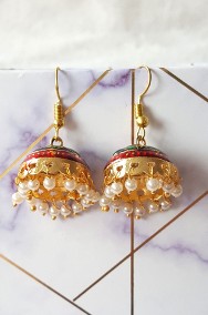 Małe kolczyki indyjskie jhumka jhumki dzwonki złoty kolor kolorowe boho-2