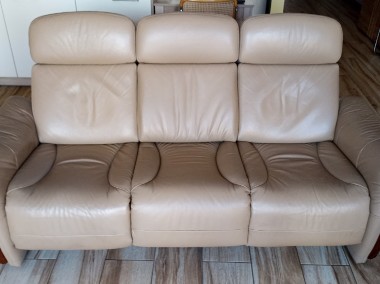 Sofa skórzana beżowa z funkcją relaks -1