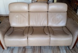 Sofa skórzana beżowa z funkcją relaks 