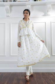 Nowa biała sukienka indyjska M 38 boho hippie złoty wzór folk etno Bollywood-2