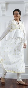 Nowa biała sukienka indyjska M 38 boho hippie złoty wzór folk etno Bollywood-4