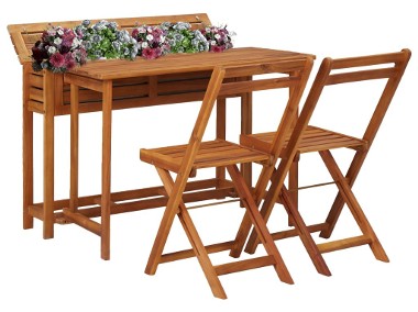 vidaXL Balkonowy stół z donicą i 2 krzesłami bistro, drewno akacjowe 45910-1