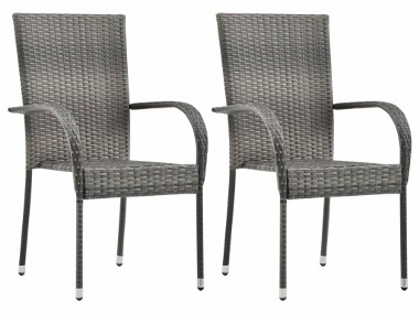 vidaXL Sztaplowane krzesła ogrodowe, 2 szt., szare, polirattan 46464-1