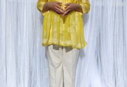 Bluzka tunika żółta S M haftowana etno boho orient szyfon lekka na lato