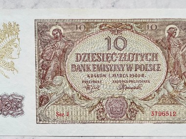 Banknot Polska Okupacja GG 10 złotych zł 1940 Seria J Stan I UNC-1