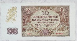 Banknot Polska Okupacja GG 10 złotych zł 1940 Seria J Stan I UNC