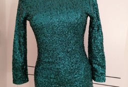 Wspaniała sukienka mini na podszewce w zielone cekiny, idealna na Sylwestra 