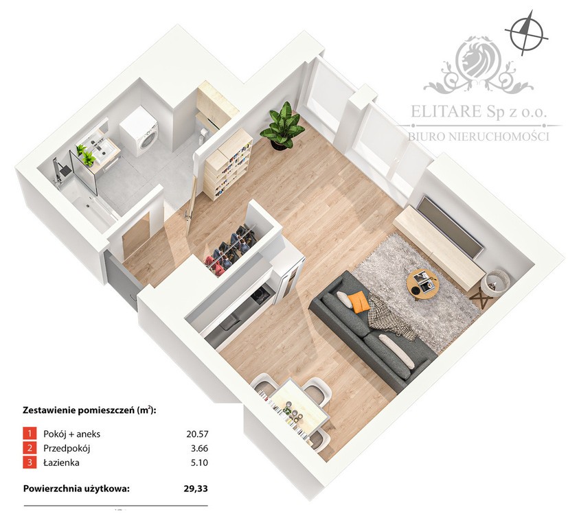 Apartament 1 pok. 29,33 m² ogrzewanie miejskie /obok Sky Tower - Widok 3
