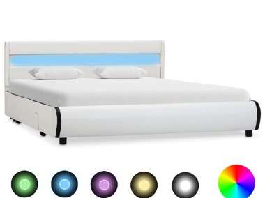 vidaXL Rama łóżka z LED, biała, sztuczna skóra, 160 x 200 cm 284970-1