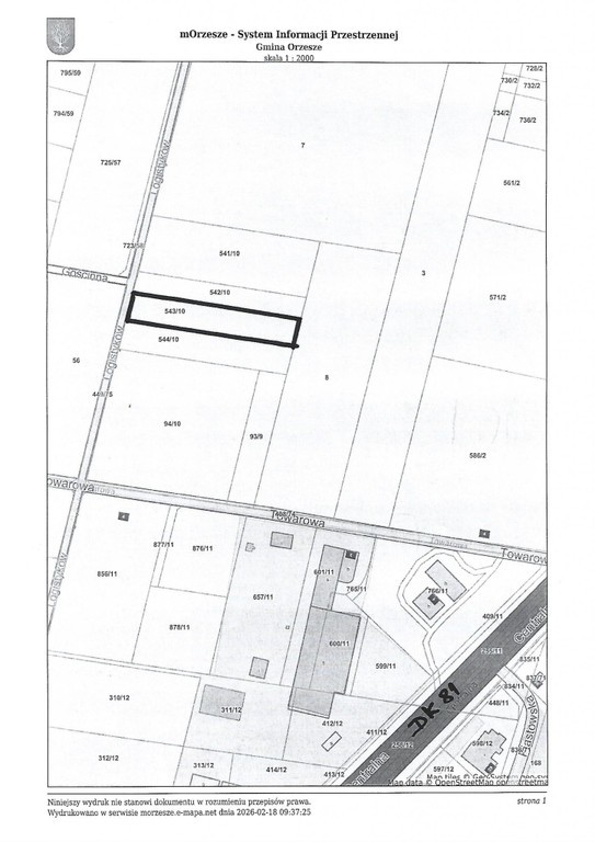 Działka budowlana Orzesze Woszczyce 2521 m², Logistykówśląskie