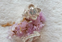 Nowy pierścionek podwójny srebrny kolor kwiat dwa pierścionki obrączka