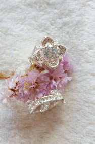 Nowy pierścionek podwójny srebrny kolor kwiat dwa pierścionki obrączka-2