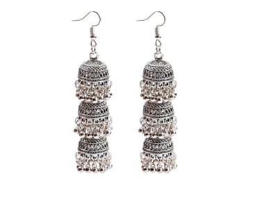 Nowe indyjskie kolczyki jhumki jhumka trzy dzwonki boho bohemian etno srebrny-1