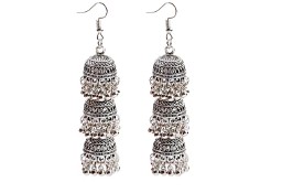 Nowe indyjskie kolczyki jhumki jhumka trzy dzwonki boho bohemian etno srebrny