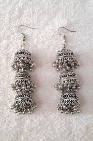 Nowe indyjskie kolczyki jhumki jhumka trzy dzwonki boho bohemian etno srebrny-2