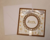 Kartka Pierwsza Komunia Święta boho eko brązowa kwiaty koronkowa +personalizacja