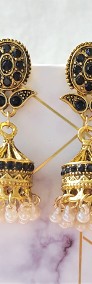 Nowe kolczyki indyjskie jhumki złoty kolor czarne cyrkonie dzwonki retro orient-3