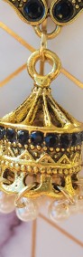 Nowe kolczyki indyjskie jhumki złoty kolor czarne cyrkonie dzwonki retro orient-4