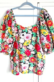 Nowa kolorowa bluzka TU 18 4XL 48 bawełna kwiaty floral bufki retro-2