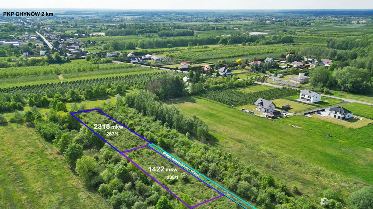 Działka 1422m z W-Z | PKP Chynów 2km | Prąd | DK50 - Widok 2