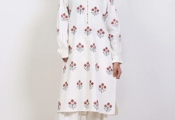 Biały komplet indyjski M 38 kwiaty boho bohemian retro kameez salwar sari