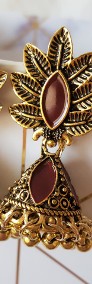 Nowe kolczyki jhumki orientalne złoty kolor czerwone dzwonki boho gypsy bohemian-3