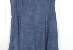 Asymetryczna rozkloszowana sukienka L 40 granatowa kropki jeans dżins